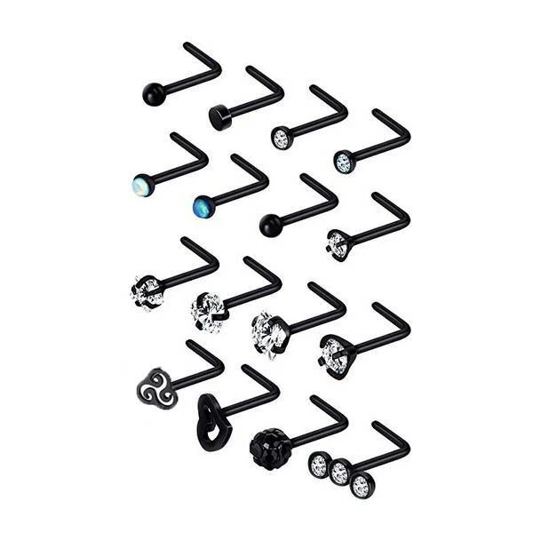 16pcs/lot CZ Surgical Steel Nose Rings L Shaped Stud Body Piercing Jewelry 20G - Image 4 of 4