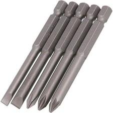 5pc 75mm 1/4" Hex Long Screwdriver Drill Bits Flat Slotted Pozidrive Philips