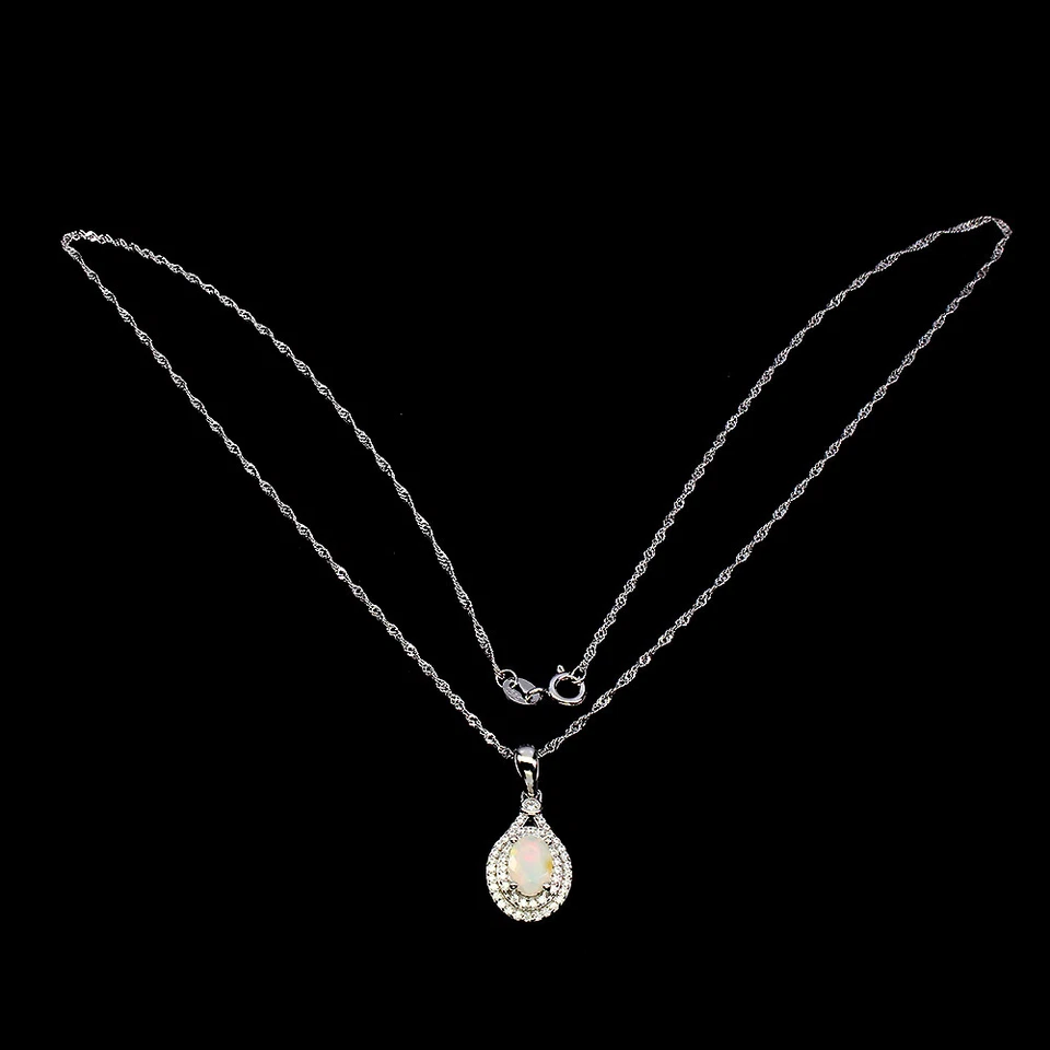 925 Sterling Silber Halskette Oval Feuer Opal 7X5Mm Topas Edelstein Schmuck - Bild 3 von 4