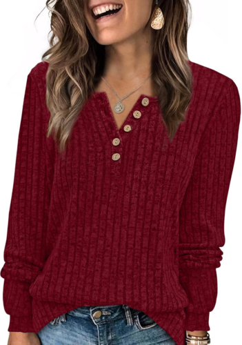 Sweater for Women Long Sleeve Henley Shirts Tunic Tops to Wear with Leggings Cre