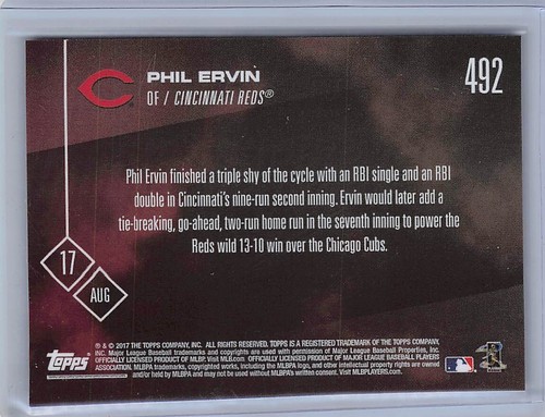 2017 Topps Now #492 Phil Ervin Cincinnati Reds - Picture 2 of 2