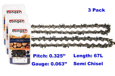 3pcs 16'' Chainsaw Chain Blade 0.325 Pitch 0.063 Gauge 67 DL For STIHL