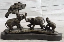 Signed Barye Elephant Family Pack Bronze Sculpture Art Deco Hot Cast Figurine NR