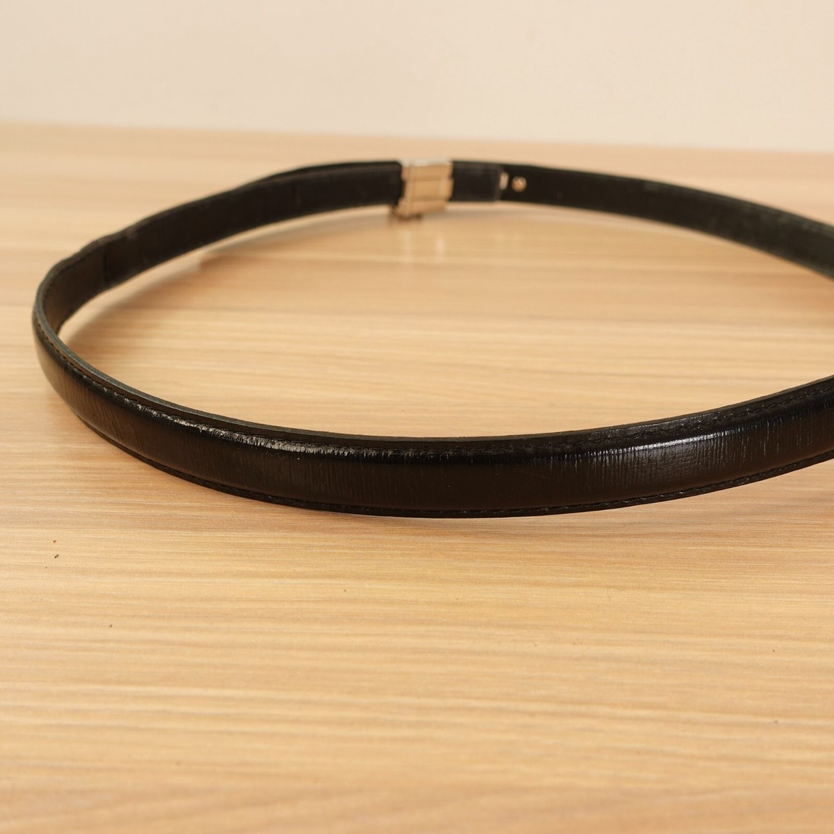 Vintage Turn Lock Waist Belt 28 XS Women Black Dress Solid Silver VALENZA PO 80s Silver Ohm Buckle | Leather Belts For Women – Obscure Belts main image 3