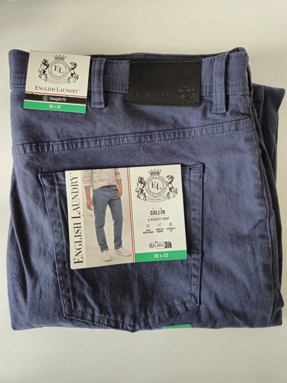 NEW English Laundry W38XL32 Collin Pant Trousers College Blue Chinos 0227