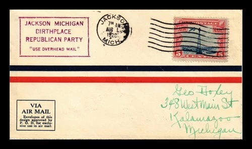 US COVER FIRST DAY NEW 5C AIR MAIL RATE JACKSON MICHIGAN REPUBLICAN PARTY