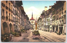 Vintage Bern Kramgasse Street with Clock Tower Switzerland Postcard