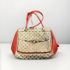 Coach Madison Signature Beige Canvas Leather Trim East-West Satchel Shoulder Bag