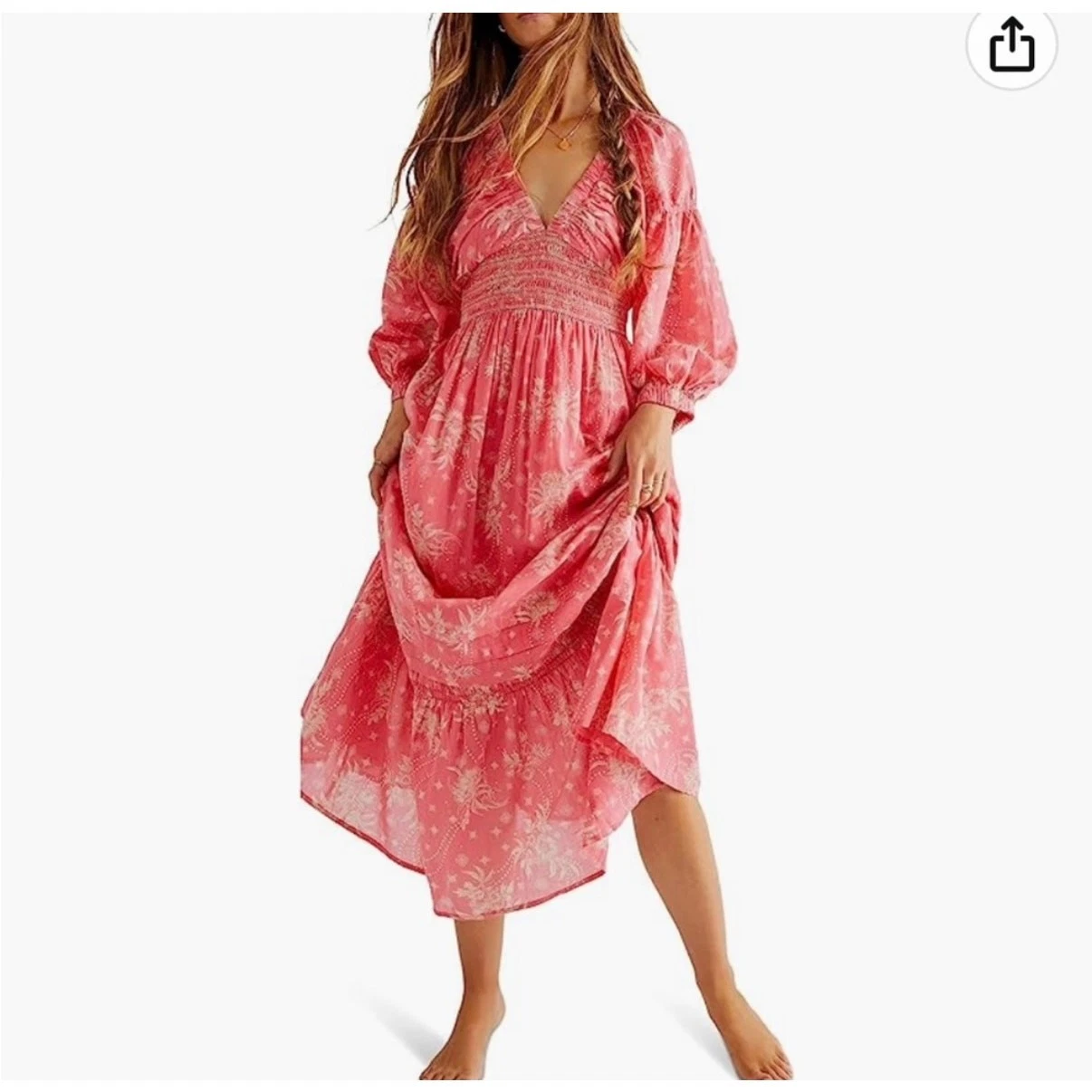 Free People Golden Hour Maxi Dress Smocked Romantic Boho Coastal Pink Floral- Sm
Opens in a new wind