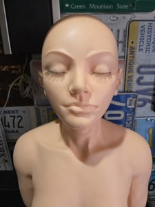 Pivot Point Mannequin Head Bald w Eyelashes Massage and Facial Practice Tool