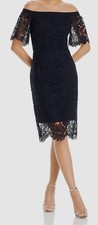 Eliza J Women's Blue Lace Off-The-Shoulder Midi Dress Size 10
