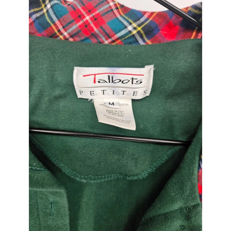 Vintage 1990s Talbots Womens Sz M Long Sleeve Maxi Cotton Dress Green Plaid Trim - Image 3 of 4