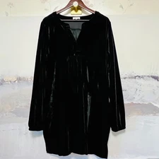 EASEL Los Angeles Black Velvet Tunic Dress L Boho Chic Oversized Mini Luxe Goth