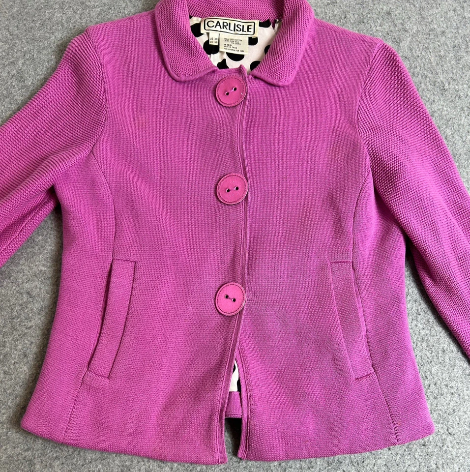 Vintage Carlisle Jacket Women's XS Pink Big Button Blazer Office Glam Polka Dot - Image 2 of 4