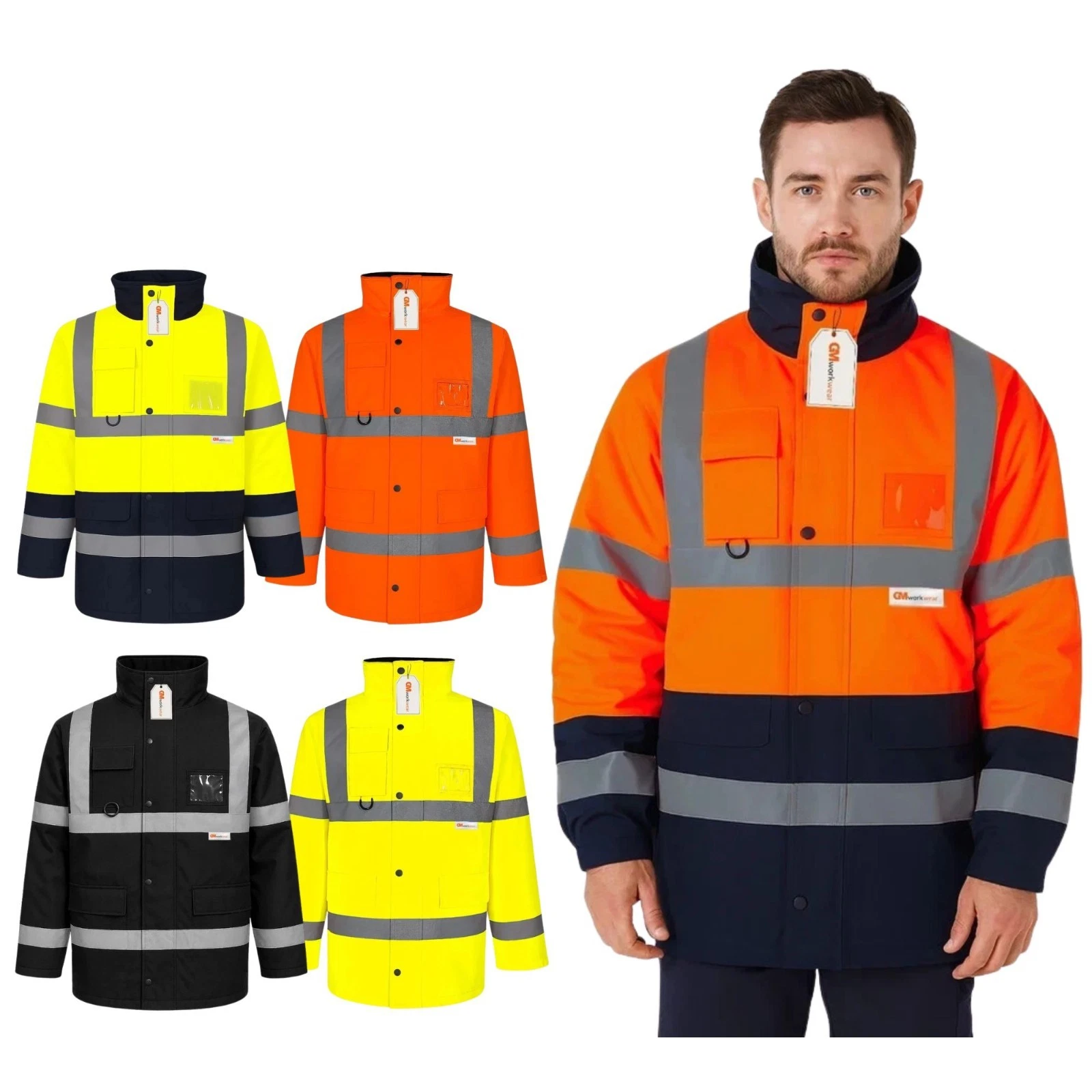 GM Hi Vis Parka Jacket Waterproof Winter Thermal Fleece Lined Mens Coat PPE UK