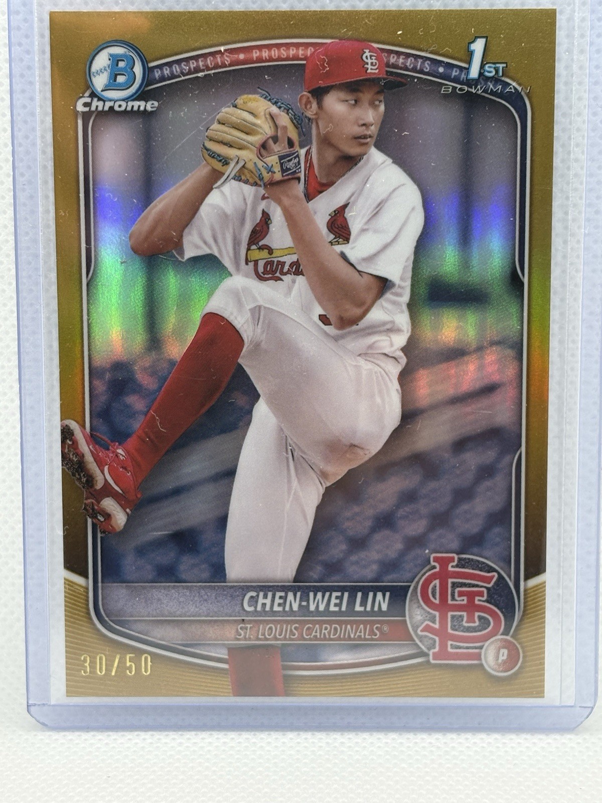 2025 Bowman Chrome #BCP-141 Prospects Chen-Wei Lin Gold 30/50 Cardinals