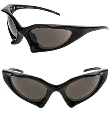 BALENCIAGA BB0352S RUNNER CAT 0352 Black Logo Angular Mask Unisex Sunglasses 001