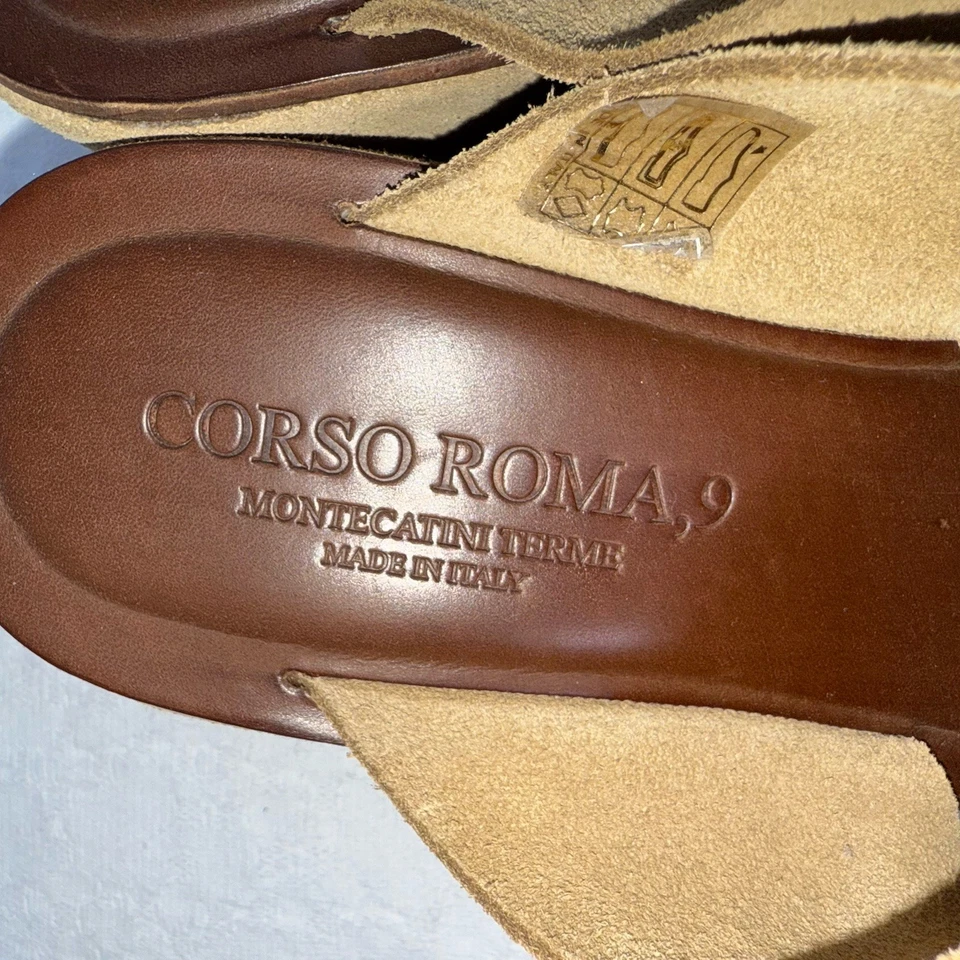 Sandalia Corso Roma 9 Hecha en Italia Gamuza Tostada Camel Cuña Cruzada Nueva Sin Caja Boho Talla 39 Foto 4 de 4