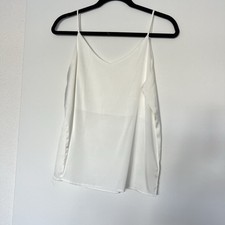 White Satin Tank Top V Neck Casual Cami Sleeveless Camisole Blouses Summer Tank