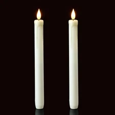 Homemory 2 Pack Flameless Taper Candles, No Remote, of 2, White 2 