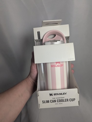 New Stanley The Everyday Slim Can Cooler Cup 10 OZ Pink Stripes - Picture 5 of 5