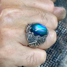 Anello uomo in argento 925 fatto a mano con incisione occhio di tigre naturale