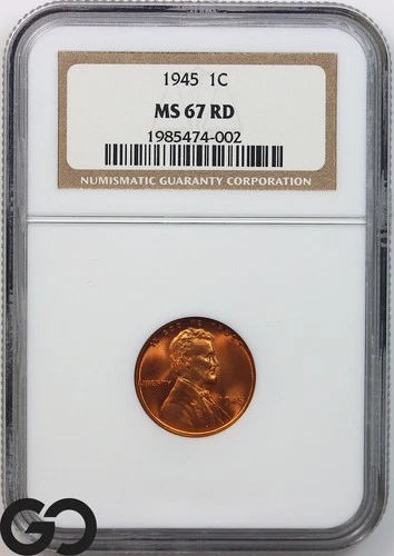 1945 Lincoln Cent Wheat Penny, Lustrous Red, NGC MS 67 RD ** High Grade!