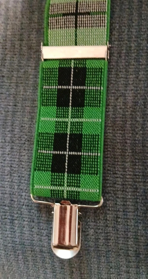 Tirantes ajustables elásticos a cuadros verdes negros 3 clips San Patricio Navidad Foto 2 de 4