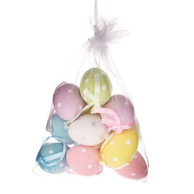 Hängende Oster Frühlingseier 6 cm Pastell Tupfen x 12