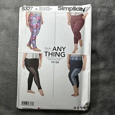 Simplicity 8327 Plus Size Leggings Pattern 1X–5X 22-40W Knit Pants Lace Panel