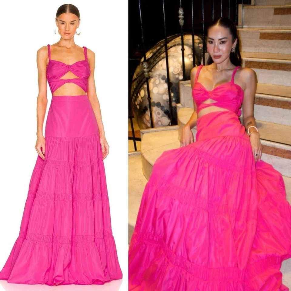 Alexis Azalea Magenta Pink Dress Size M Twist Cut Out Bow Tiered Maxi Gown - Image 3 of 4