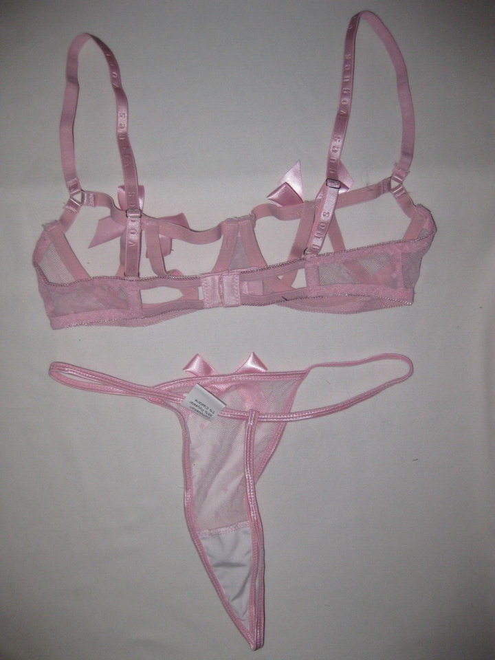 Shein sheer polka dot mesh w/bows open cup bralette & g-string set S ...