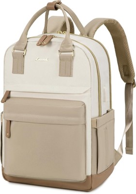 Rucksack Damen 17 Zoll Laptop School Reise Arbeit Wasserdicht Beige 17,3 Zoll