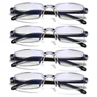 4 PK Mens Rectangular Rimless Blue Light Blocking Reading Glasses Unisex Readers