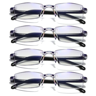 #ad #ad 4 PK Mens Rectangular Rimless Blue Light Blocking Reading Glasses Unisex Readers $11.99