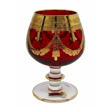 Interglass Italy Crystal Glass - 24K Gold Ruby Red Italian Brandy Snifter