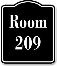 Room 209 Number Building BLACK Aluminum Composite Sign