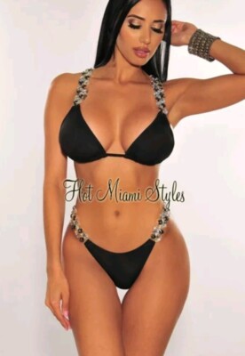 Hot Miami Styles Sexy 2pc Black Bikini Sexy Siren Club Wear Exotic