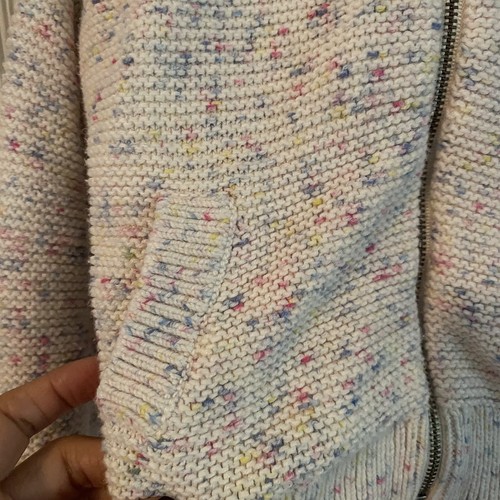 Girls Gap Size 4 Long Sleeve Front Zip Cardigan Hoodie Ivory With Pastel Flecks - Picture 2 of 7