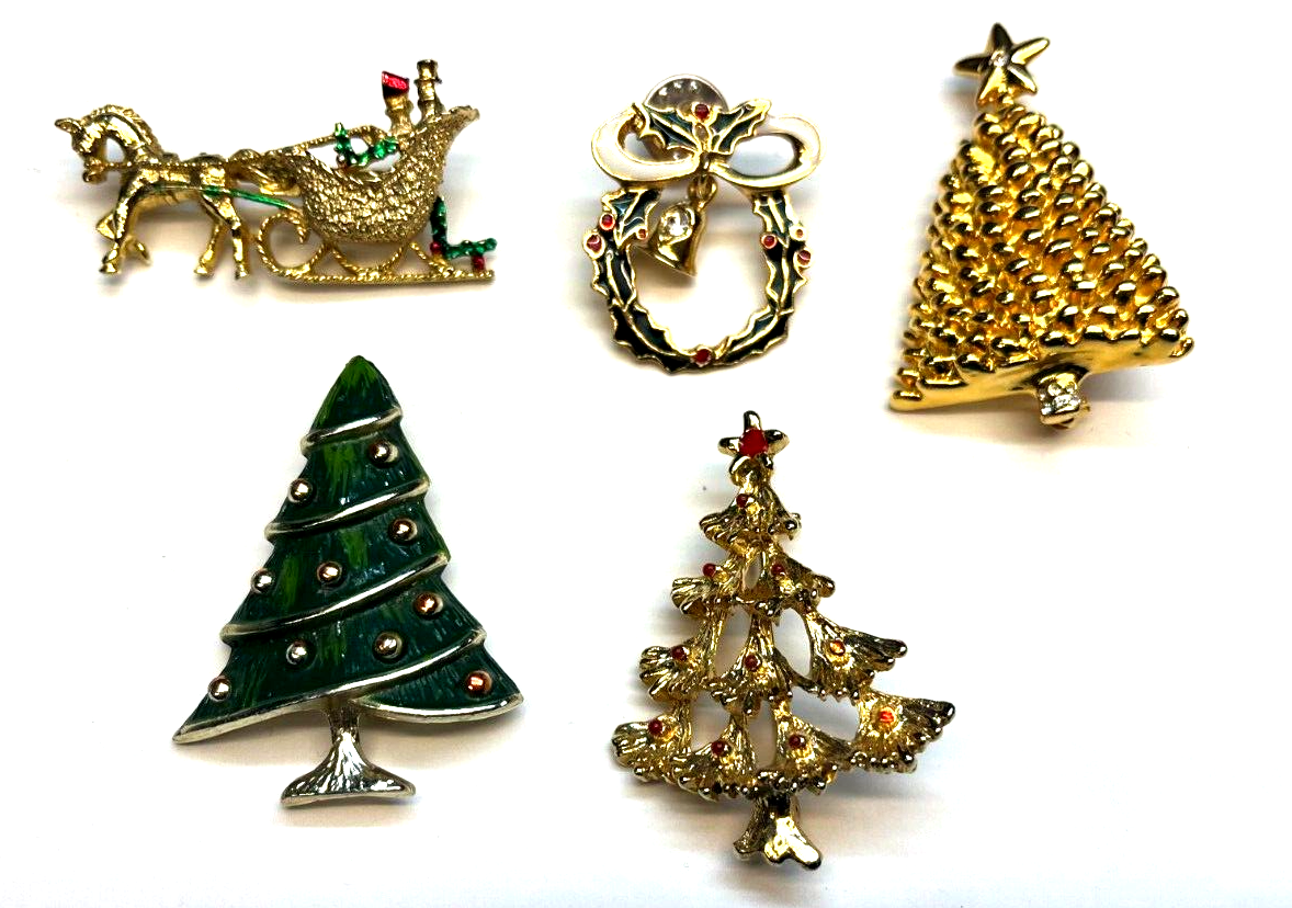 Vintage Lot of 5 Costume Jewelry Christmas Theme Brooches eBay
