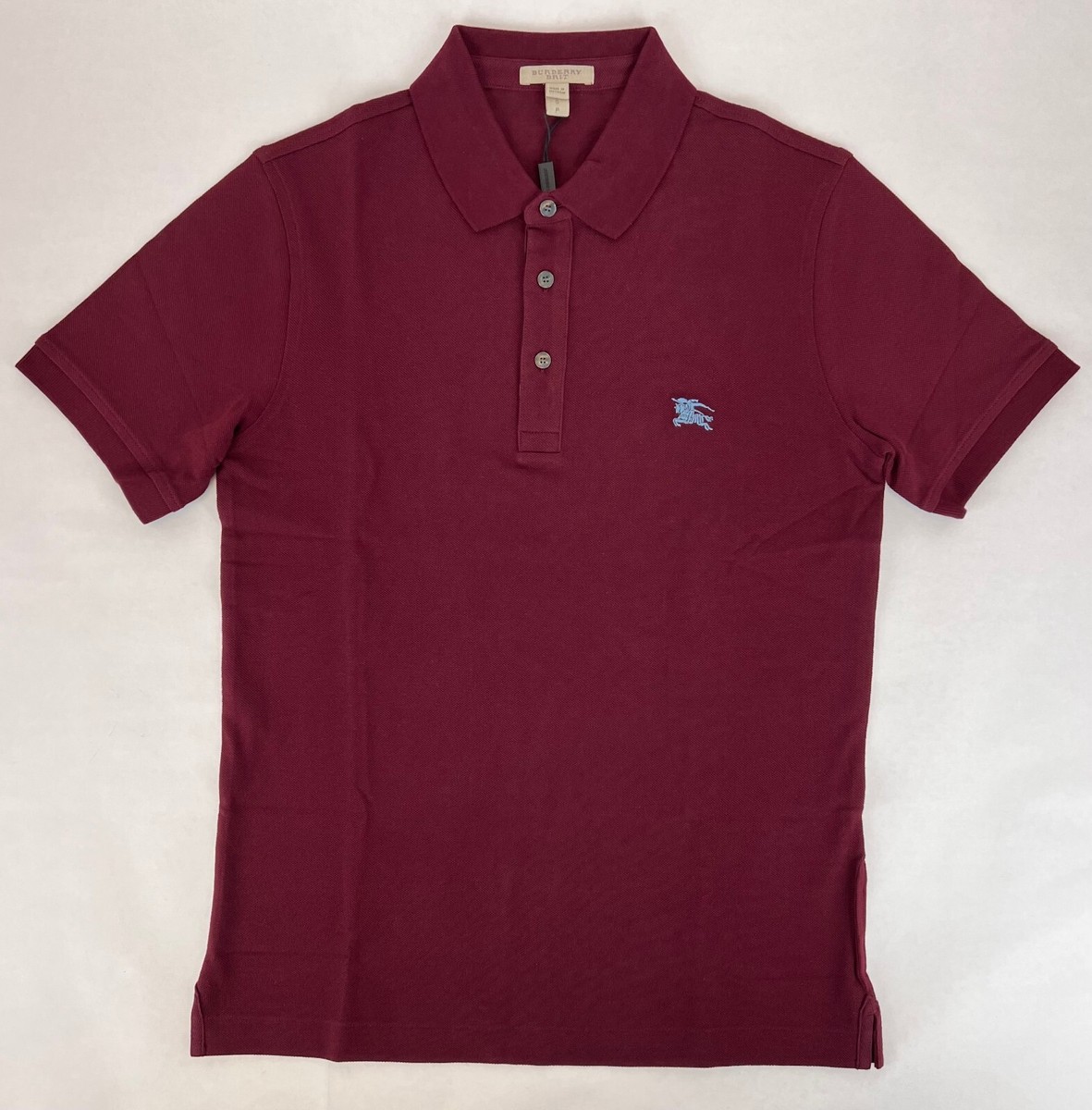 New Burberry Men's Deep Claret Cotton Embroidered Logo Polo Shirt