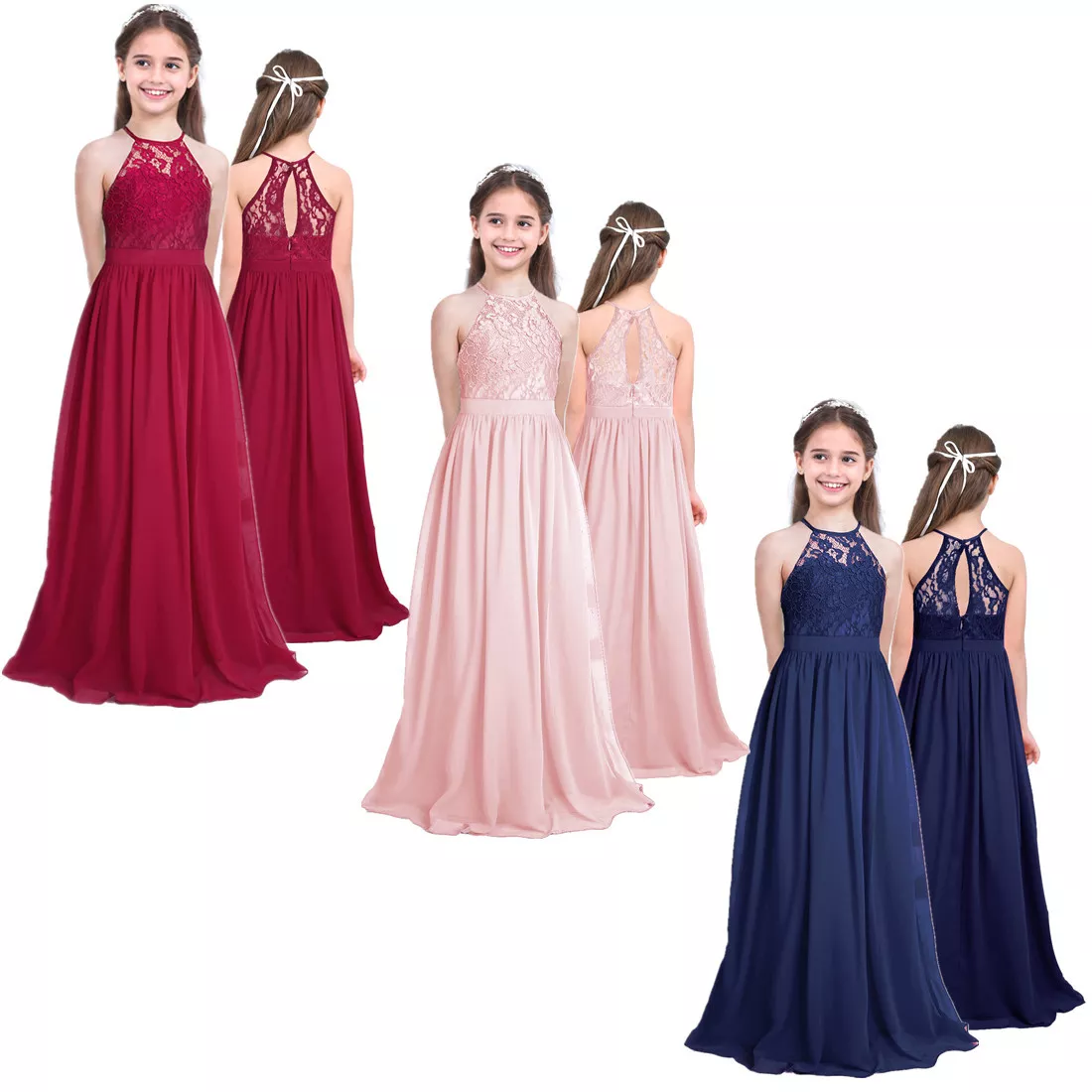 UK Flower Girl Dress Princess Formal Party Ball Gown Wedding Bridesmaid Age  4-14