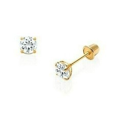 Genuine Diamond Baby Stud Screw Back Earrings in 10k Yellow gold