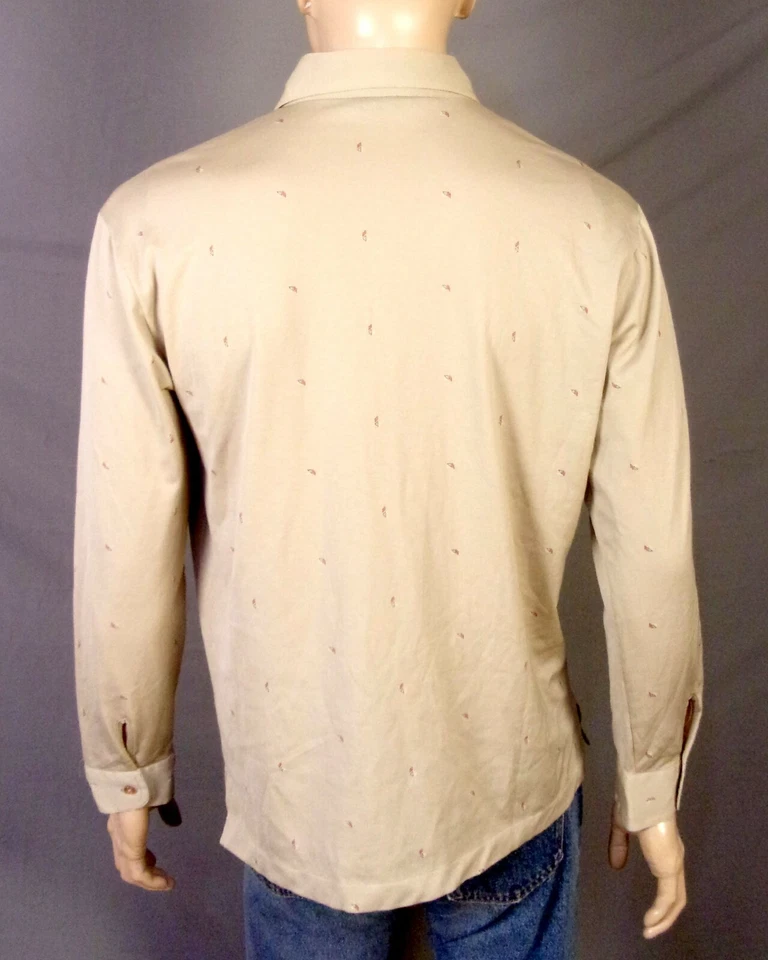vintage 60s 70s Robert Bruce Tan Atomic Print Shirt Cubes Square Bottom sz XL - Image 3 of 4