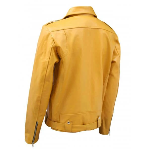 Jacket Leather Men s Genuine Lambskin Biker Leather Yellow Jacket