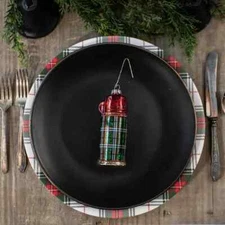 Ragon House Retro 5" Tartan Thermos Blown Glass Christmas Ornament