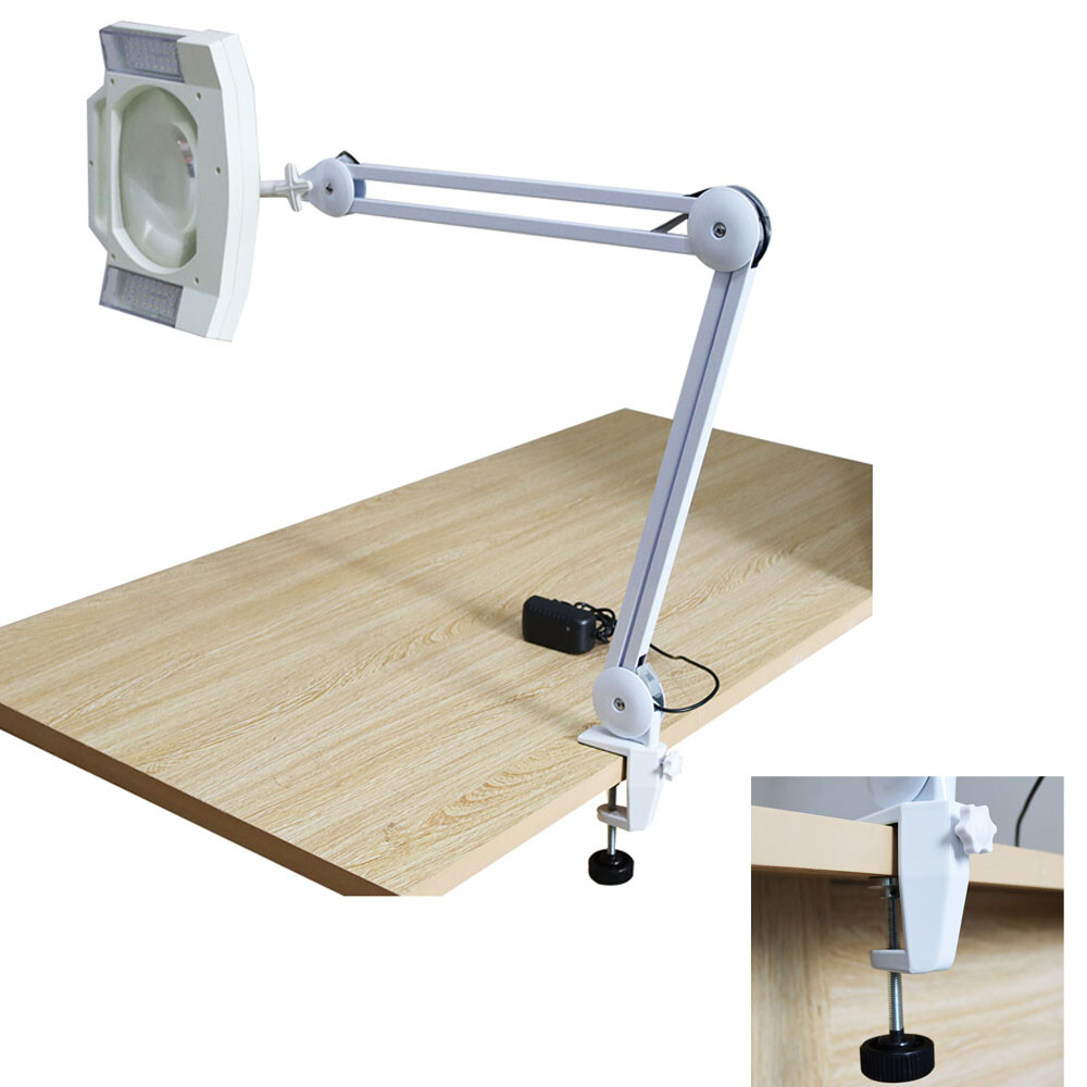 10X Table Clamp LED Magnifying Lamp with White Glass Lens 110V for Reading & Repair