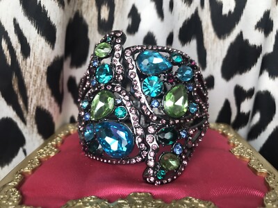 Betsey Johnson Butterfly Effect HUGE Jeweled Crystal Wing Hinged Bangle  Bracelet