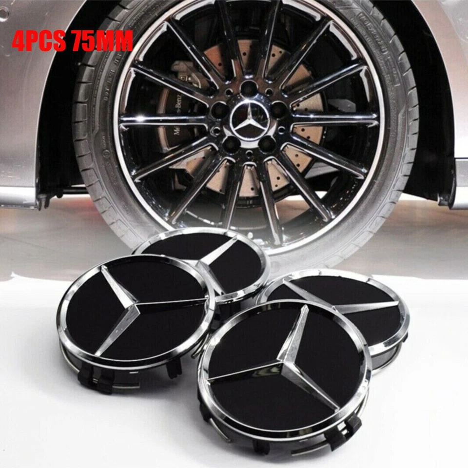 Set of 4PC 2.95Inch/75mm Fit For Mercedes Benz Most Models Center Caps Black Foto 2 de 4
