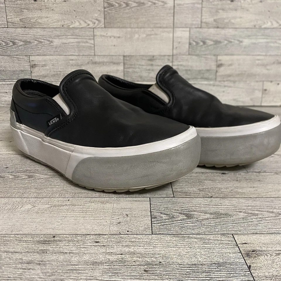 Mujer Vans Clásicas Sin Cordones Apiladas Negro Plata Cuero Plataforma Tenis Talla 7 Foto 2 de 4